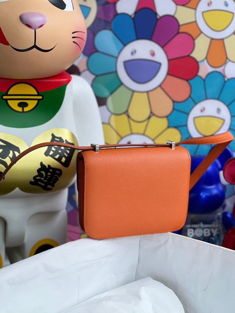 Hermès（爱马仕）Constance 康斯坦斯 Epsom 原厂掌纹皮 93 橙色 orange 银扣 14cm 顶级手缝
