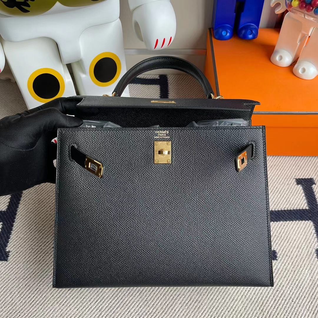 Hermès（爱马仕）Kelly 凯莉包 Epsom ck89 黑色 金扣 25cm