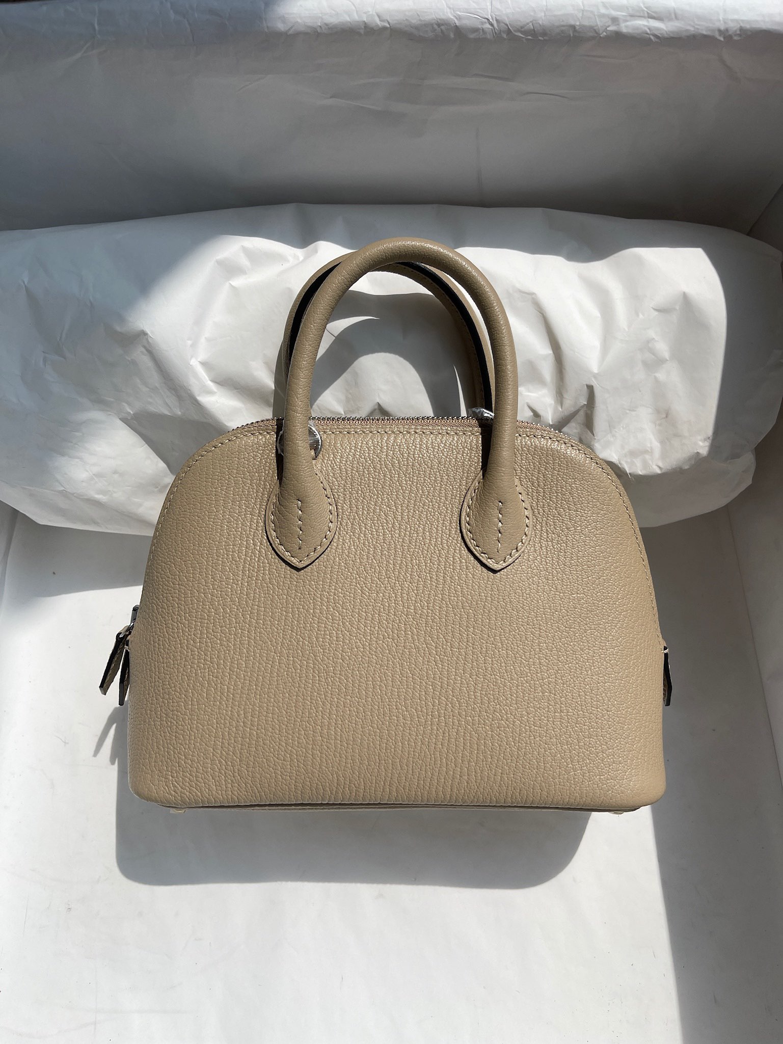 Hermès（爱马仕）Mini bolide Chevre 山羊皮 S2 风衣灰 trench 银扣 顶级手缝 定制