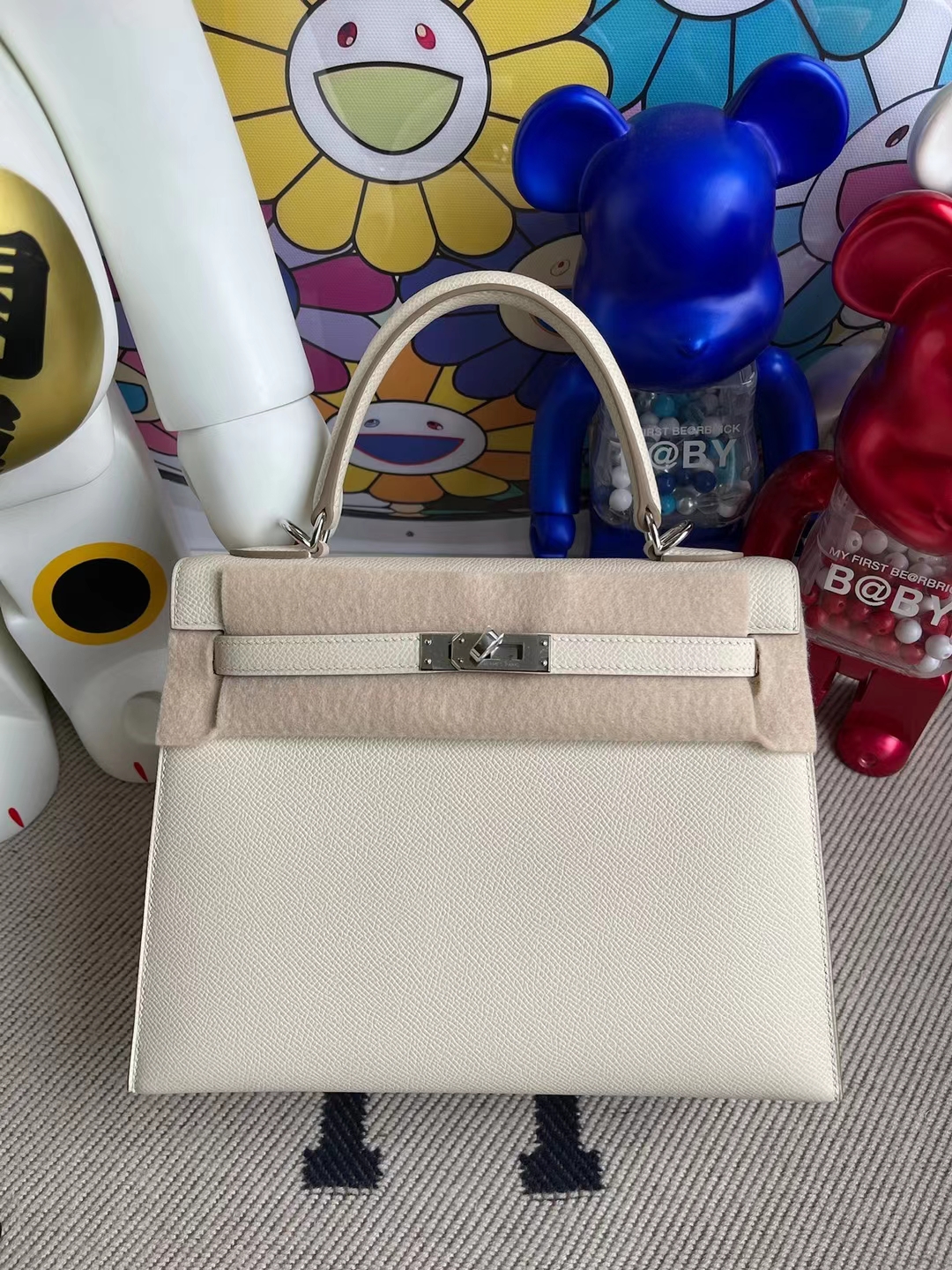 Hermès（爱马仕）Kelly 凯莉包 Epsom ck10 奶昔白 craie 顶级工艺 全手工缝制 银扣 25cm