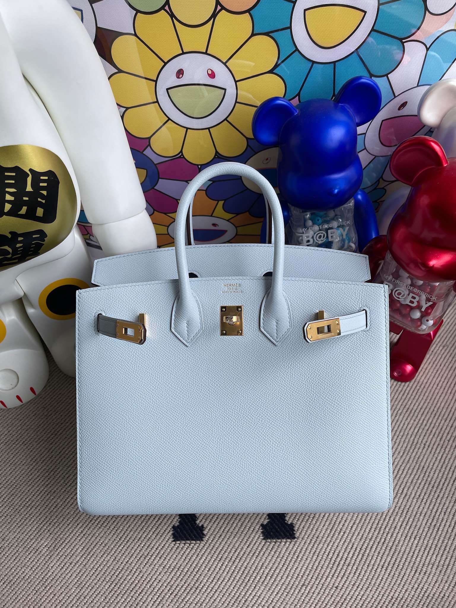 Hermès（爱马仕）Birkin 铂金包 Epsom 原厂掌纹皮 T0 雾蓝色 金扣 25cm 顶级手缝 定制