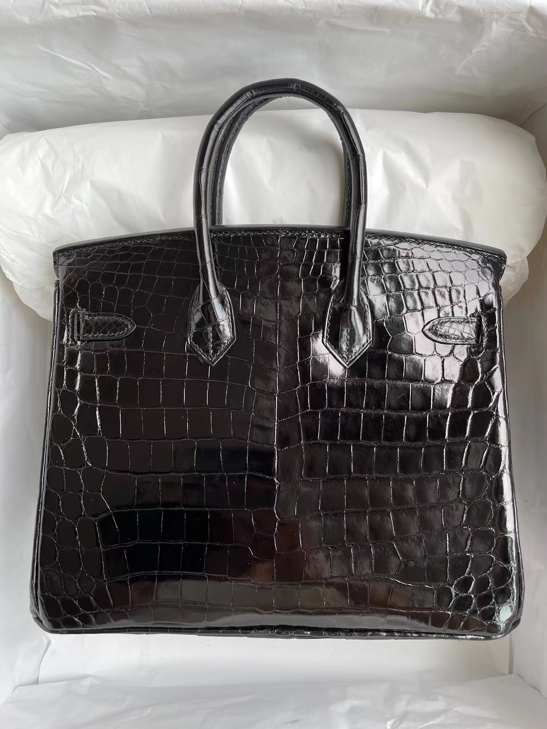 Hermès（爱马仕）Birkin 铂金包 亮面尼罗鳄 Ck89 黑色 Noir Shiny Nilo Crocodile 金扣 25cm