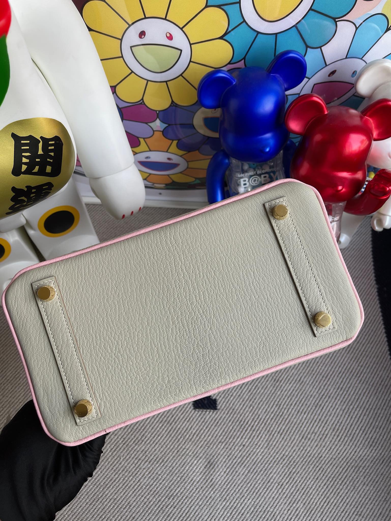 Hermès（爱马仕）Birkin 铂金包 Chevre 山羊皮 斑鸠灰 拼 3Q粉 金扣 马蹄印 25cm 顶级手缝