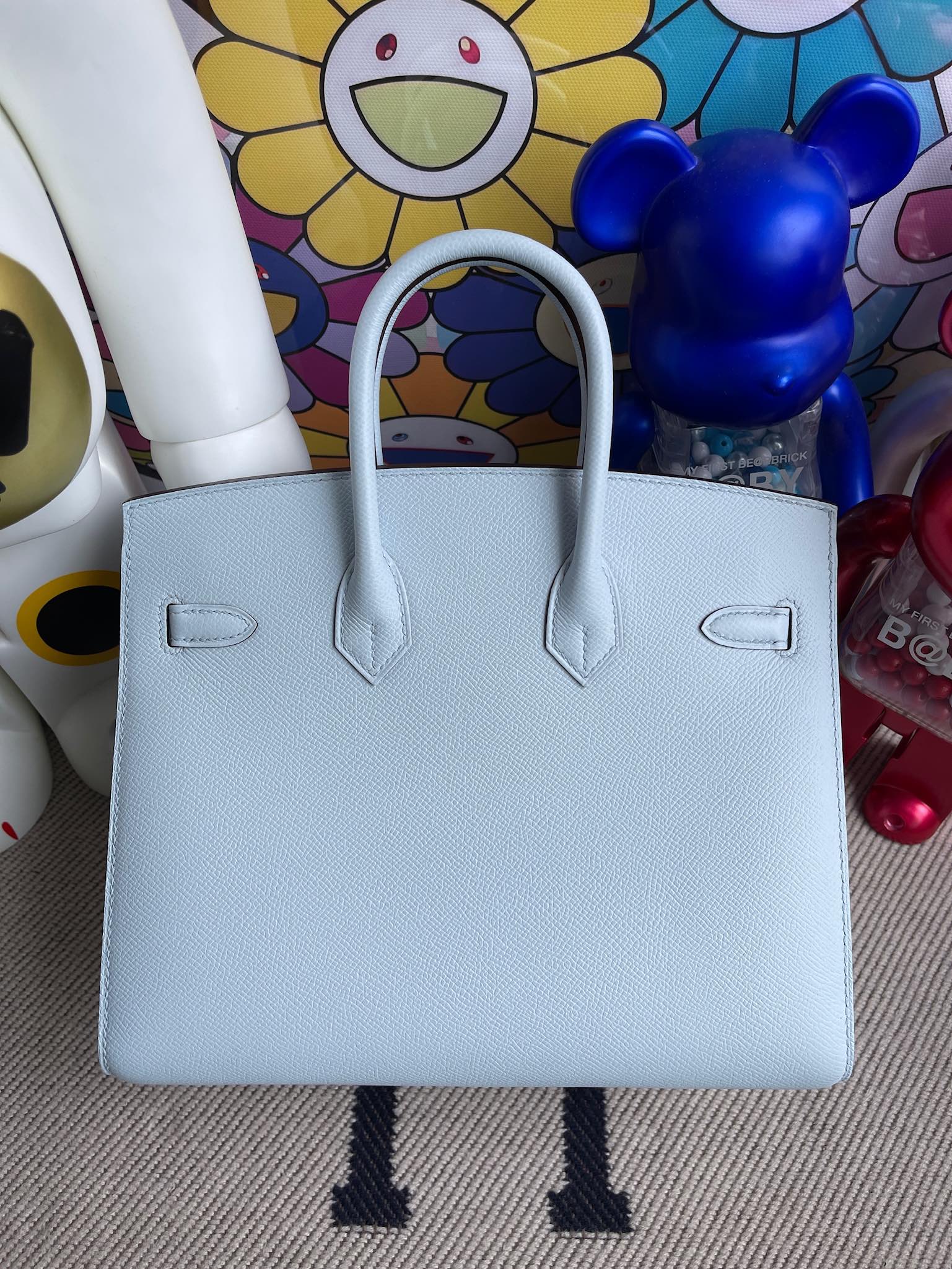 Hermès（爱马仕）Birkin 铂金包 Epsom 原厂掌纹皮 T0 雾蓝色 金扣 25cm 顶级手缝 定制