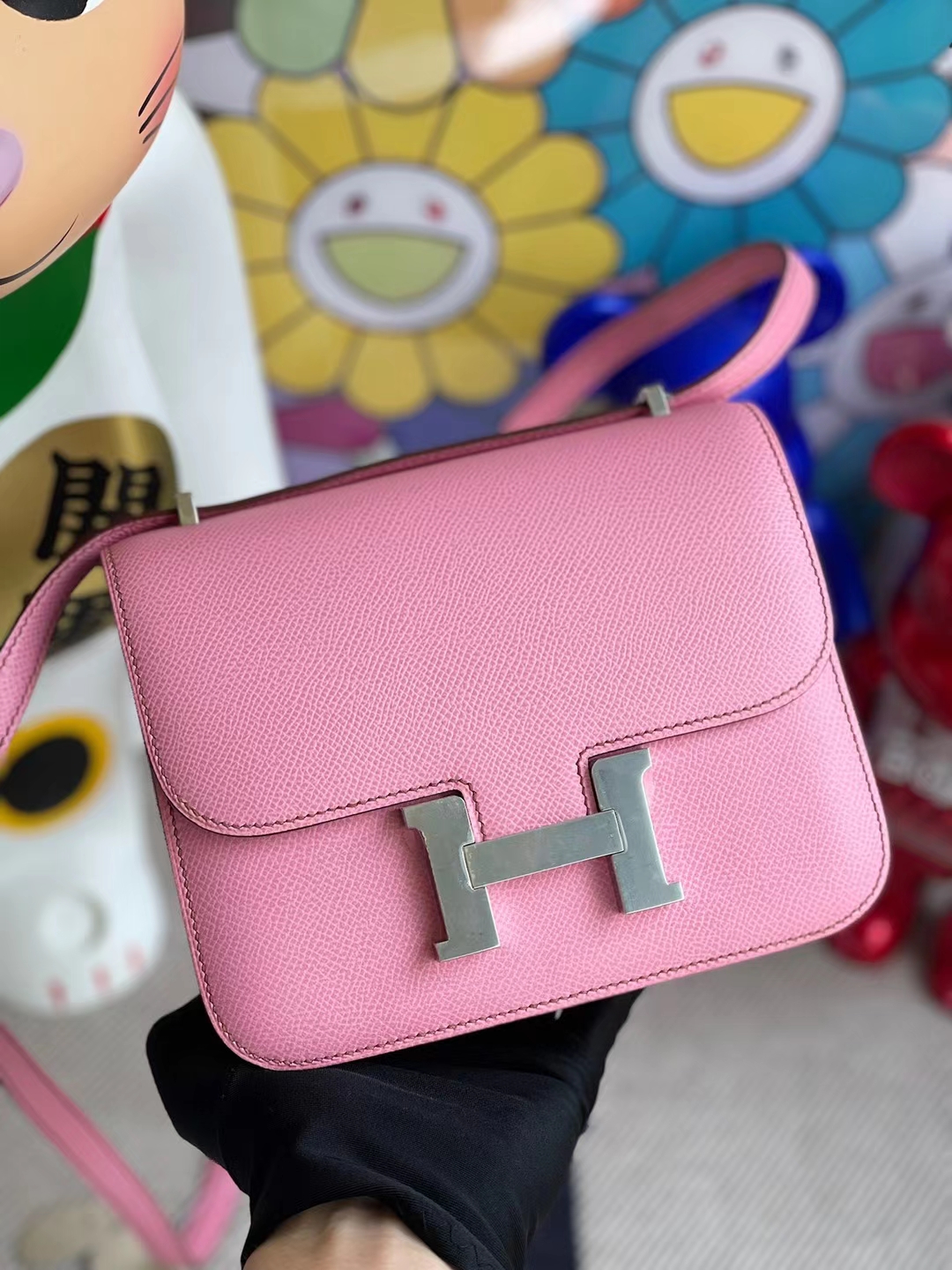 Hermès（爱马仕）Constance 空姐包 Epsom 5P 樱花粉 银扣 19cm