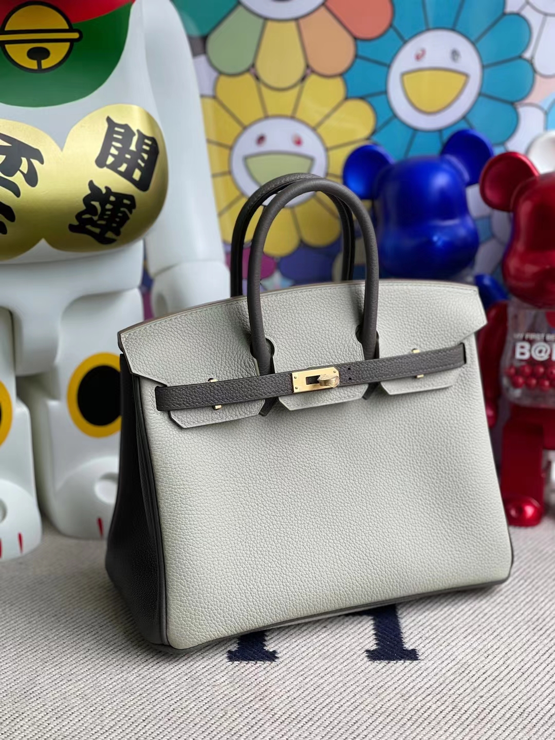 Hermès（爱马仕）Birkin 铂金包 togo ck80 珍珠灰 拼 m8 沥青灰 磨砂金扣 25cm