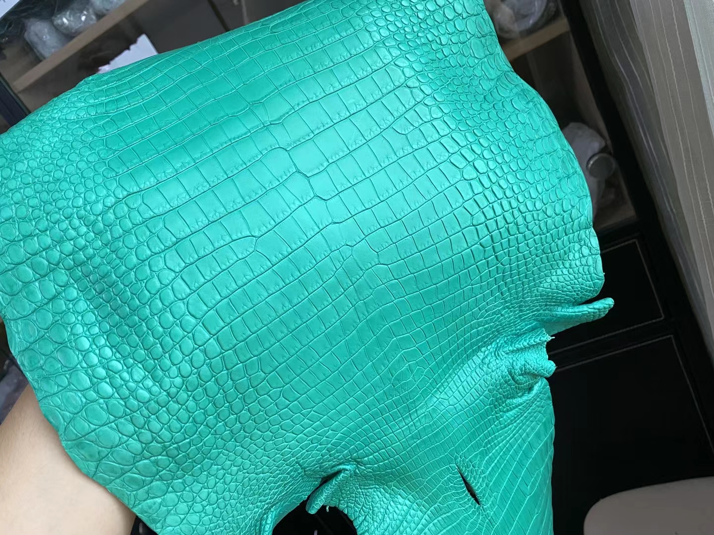 Hermès（爱马仕）新到皮 雾面倒v澳洲湾鳄 1k 竹子绿 matte porosus crocodile