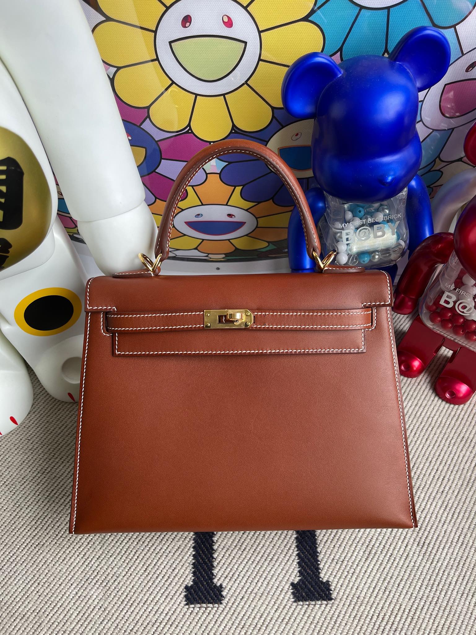 Hermès（爱马仕）Kelly 凯莉包 马鞍皮 金棕色 金扣 25cm 顶级手缝