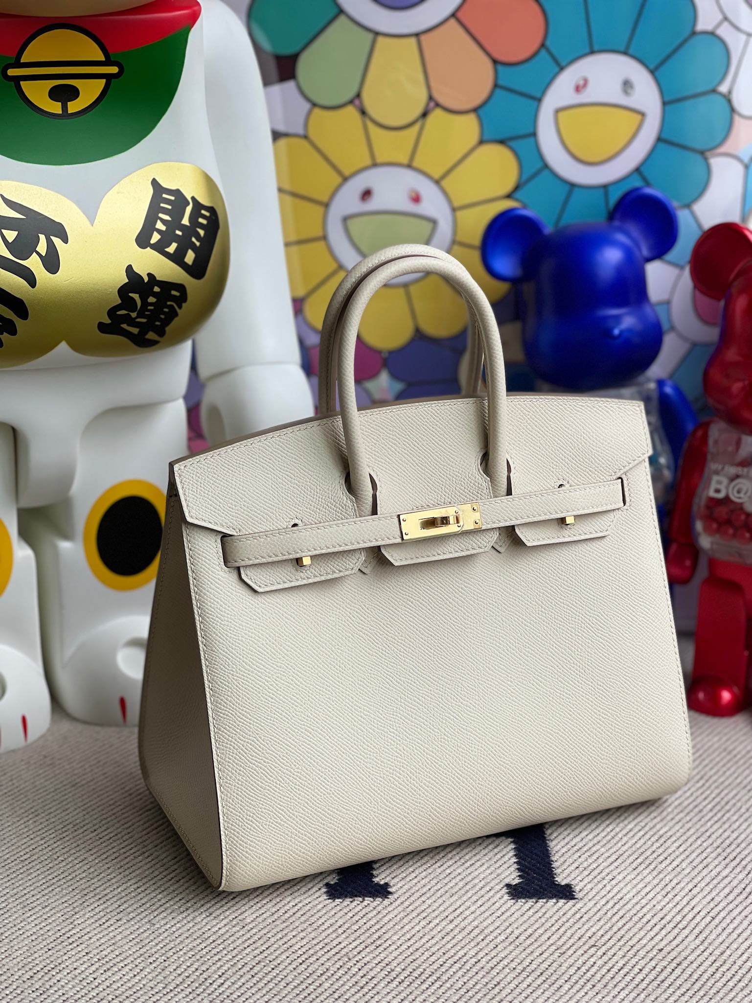 Hermès（爱马仕）Birkin 铂金包 Epsom 原厂掌纹皮 10 奶昔白 Craie 金扣 25cm 顶级手缝 定制