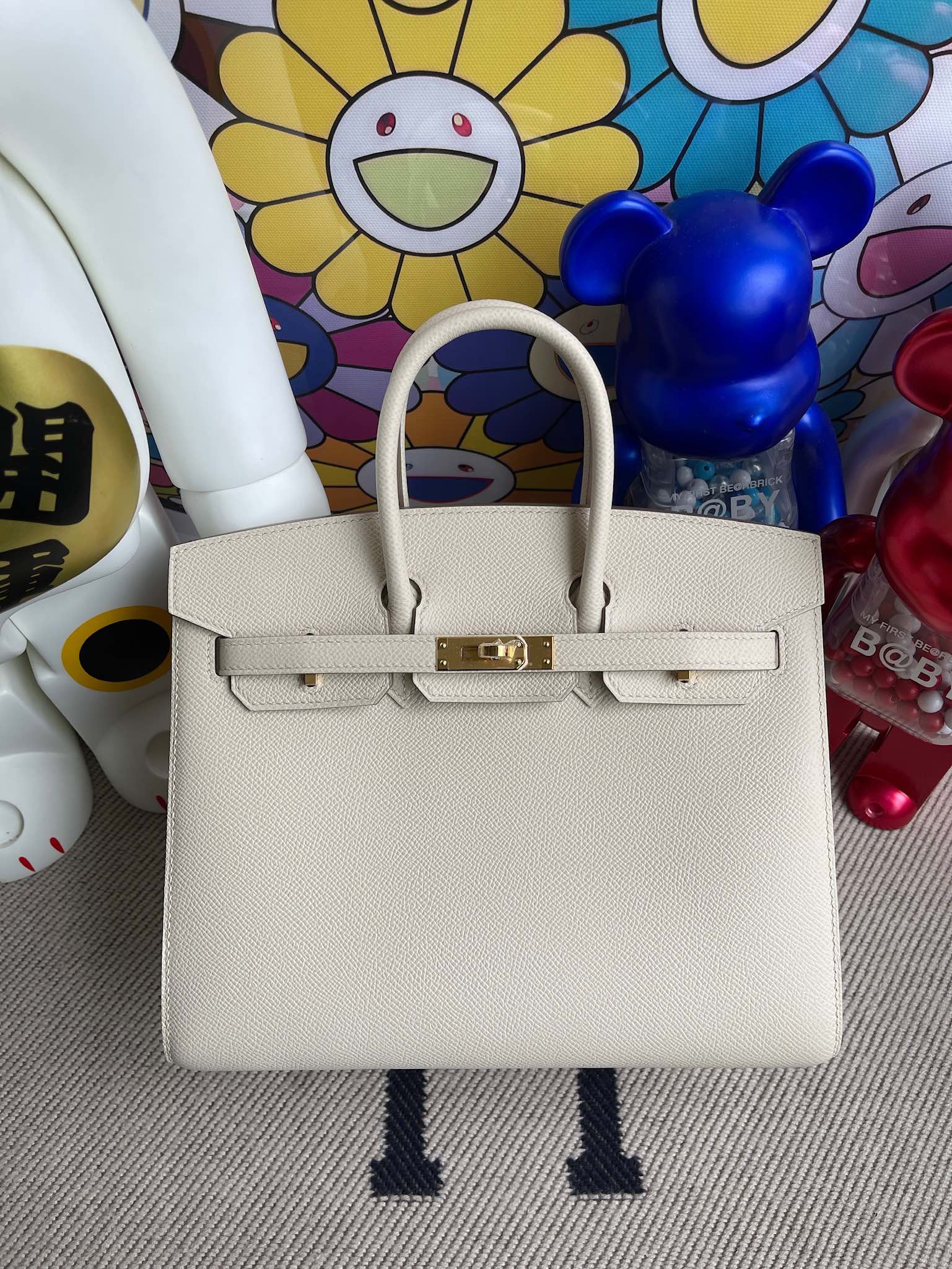 Hermès（爱马仕）Birkin 铂金包 Epsom 原厂掌纹皮 10 奶昔白 Craie 金扣 25cm 顶级手缝 定制