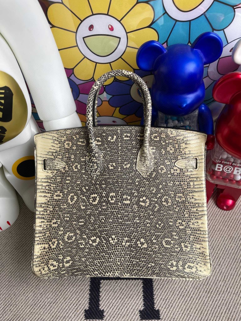 Hermès（爱马仕）Birkin 铂金包 Lizard 进口亮面蜥蜴 原色 小喜马拉雅色 银扣 25cm 顶级手缝