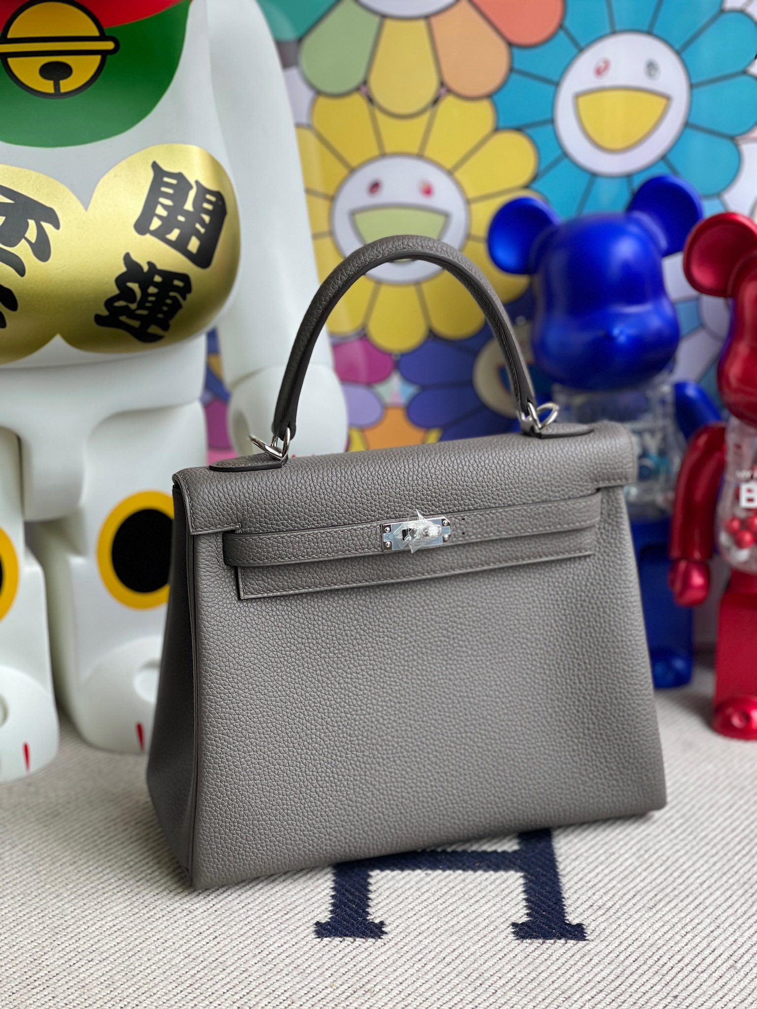 Hermès（爱马仕）Kelly 凯莉包 原厂小牛皮 togo 8F 锡器灰 Etain 银扣 25cm 顶级手缝