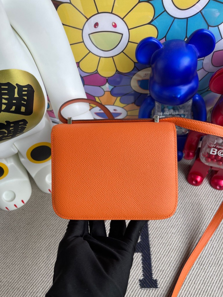 Hermès（爱马仕）Constance 康斯坦斯 Epsom 原厂掌纹皮 93 橙色 orange 银扣 14cm 顶级手缝