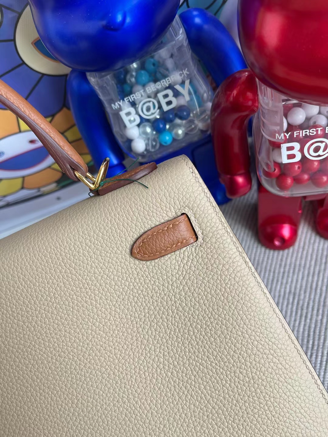 Hermès（爱马仕）Kelly 凯莉包 S2 风衣灰 拼 Ck37 金棕色 Togo 外缝 金扣 25cm