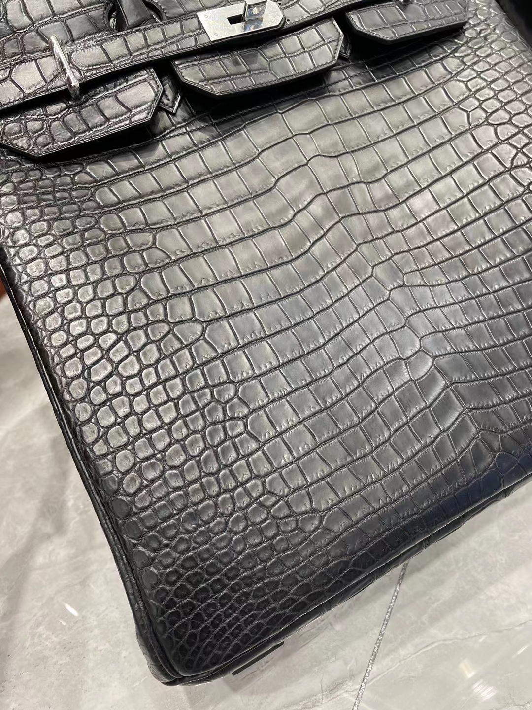Hermès（爱马仕）Hac 40cm 雾面湾鳄鳄鱼 Ck89 黑色 银扣 顶级工艺 全手工缝制 Matte Porosus Crocodile