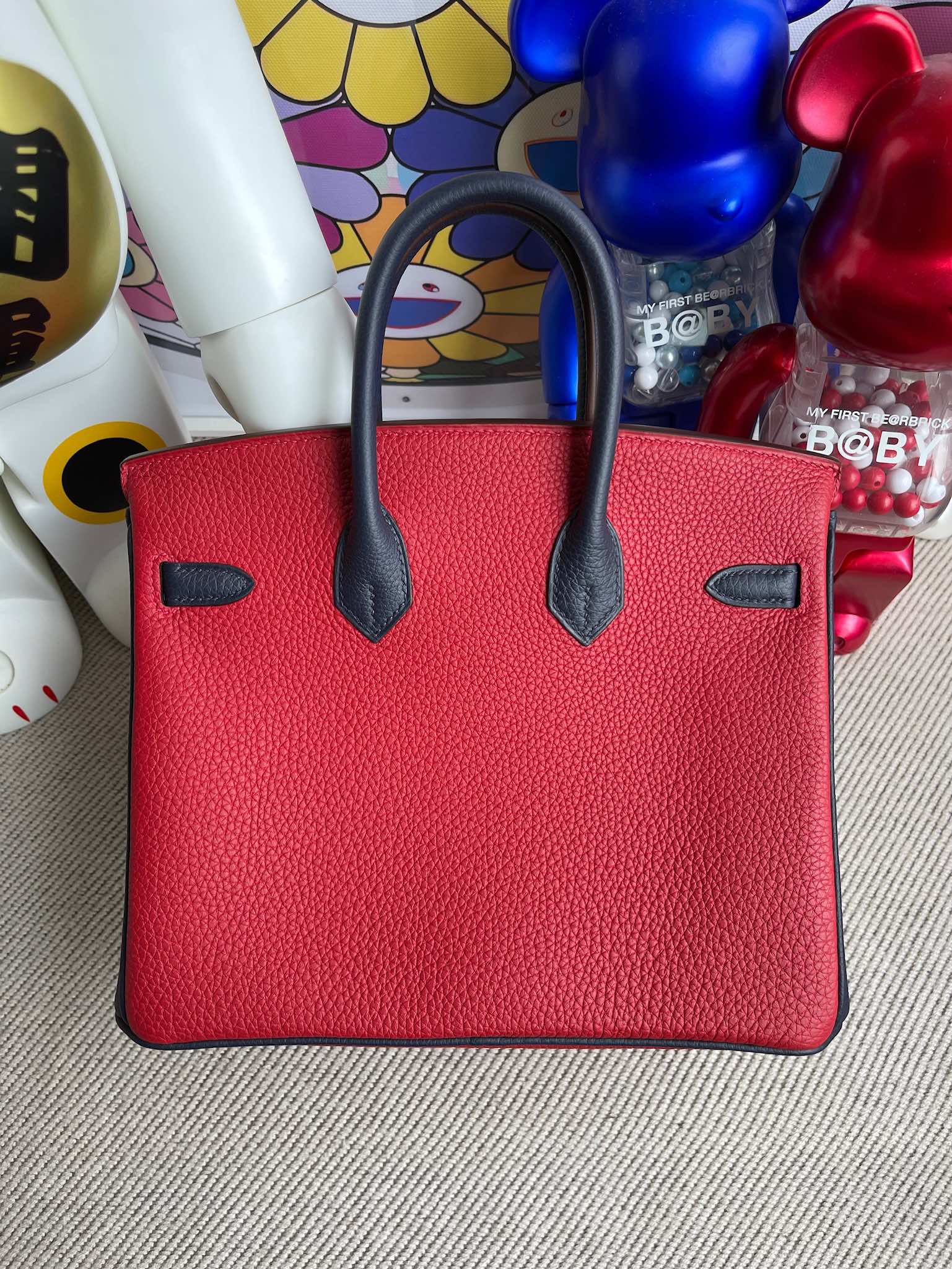 Hermès（爱马仕）Birkin 铂金包 原厂小牛皮Togo Q5 国旗红 拼 午夜蓝 金扣 马蹄银 25cm 顶级手缝