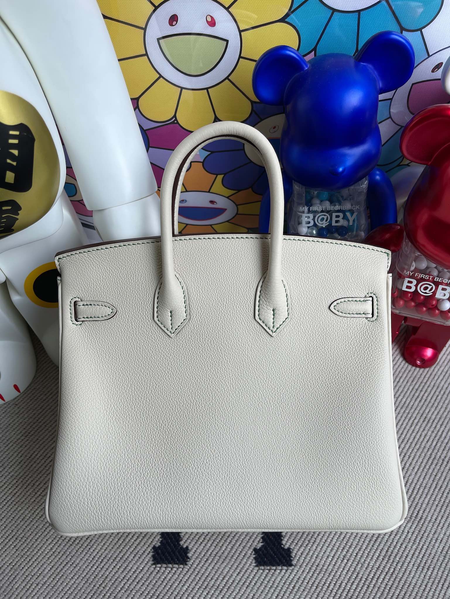 Hermès（爱马仕）Birkin 铂金包 原厂小牛皮 ck10 奶昔白 内拼 竹子绿 Bamboo 金扣 25cm 顶级手缝