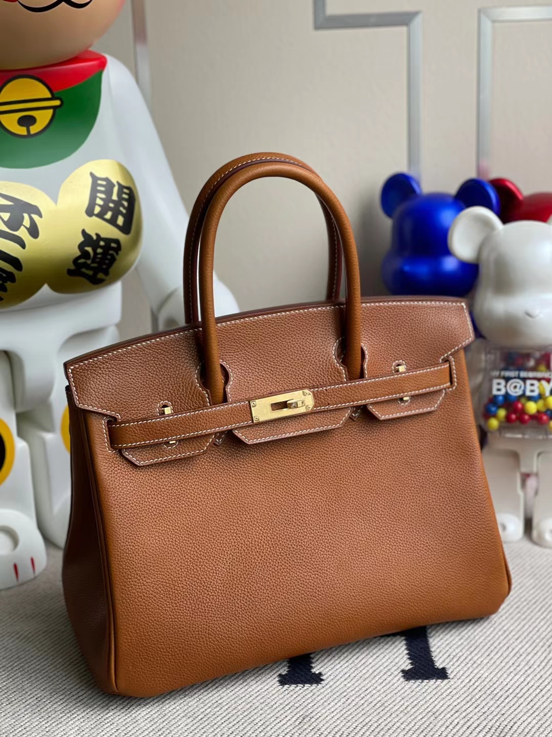 Hermès（爱马仕）Birkin 铂金包 颗粒马鞍皮 Ck37 金棕色 金扣 30cm