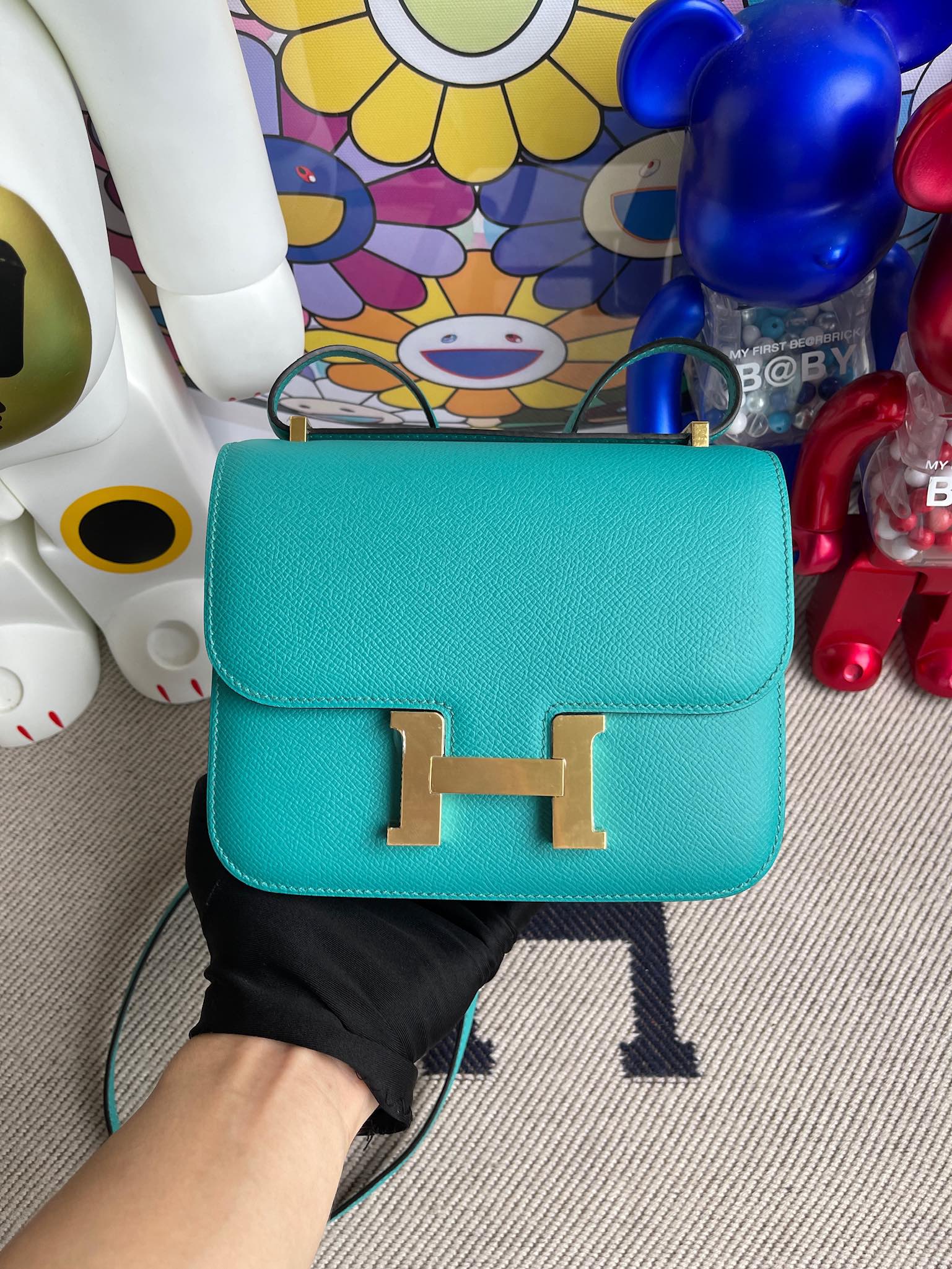 Hermès（爱马仕）Constance 空姐包 Epsom 原厂掌纹皮 U1 维罗纳绿 金扣 18cm 顶级手缝
