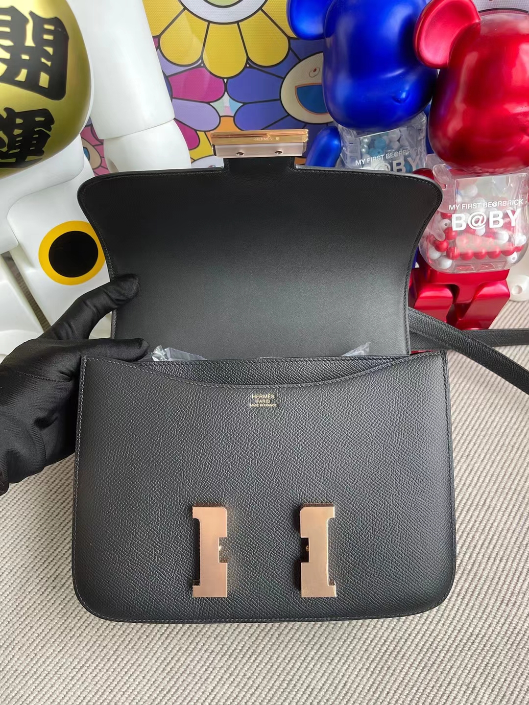 Hermès（爱马仕）Constance 空姐包 Epsom Ck89 黑色 玫瑰金扣 24cm