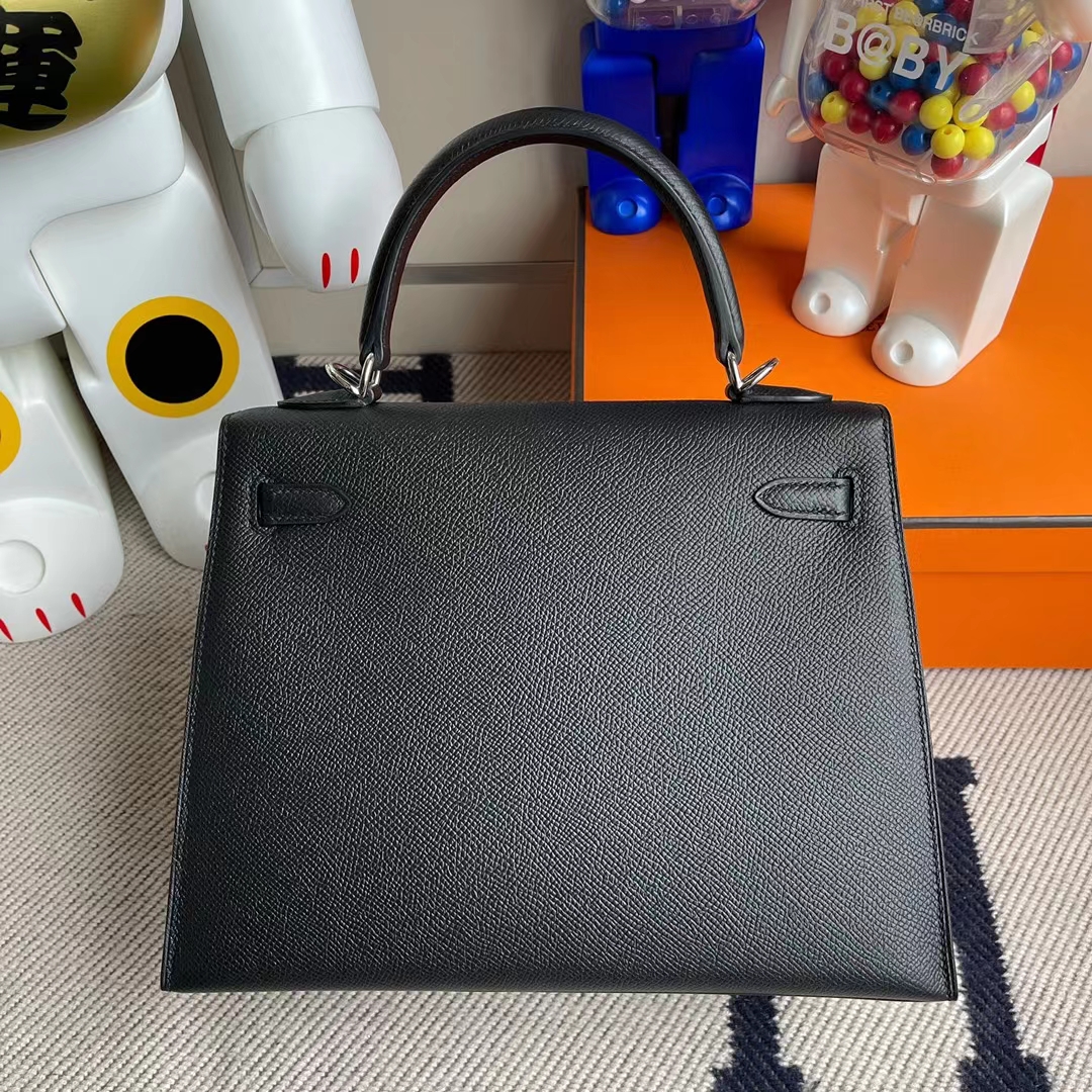 Hermès(爱马仕)Kelly 凯莉包 Epsom ck89 黑色 银扣 25cm-拉尔森鳄鱼皮具定制 - 爱马仕包包官网 Hermès(爱马仕)Kelly 凯莉包 Epsom ck89 黑色 银扣 25cm
