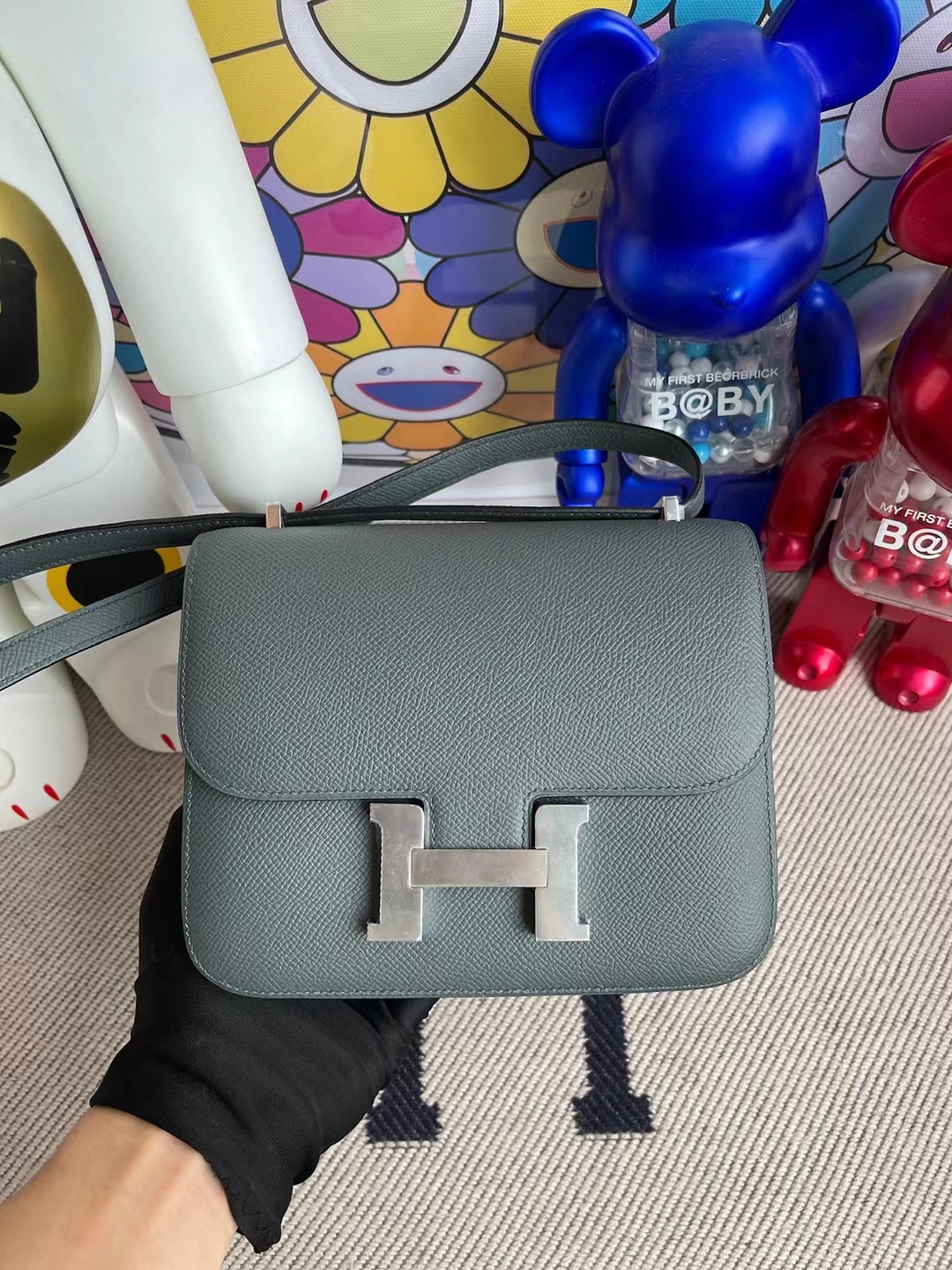 Hermès（爱马仕）Constance 空姐包 Epsom 飓风蓝 银扣 19cm