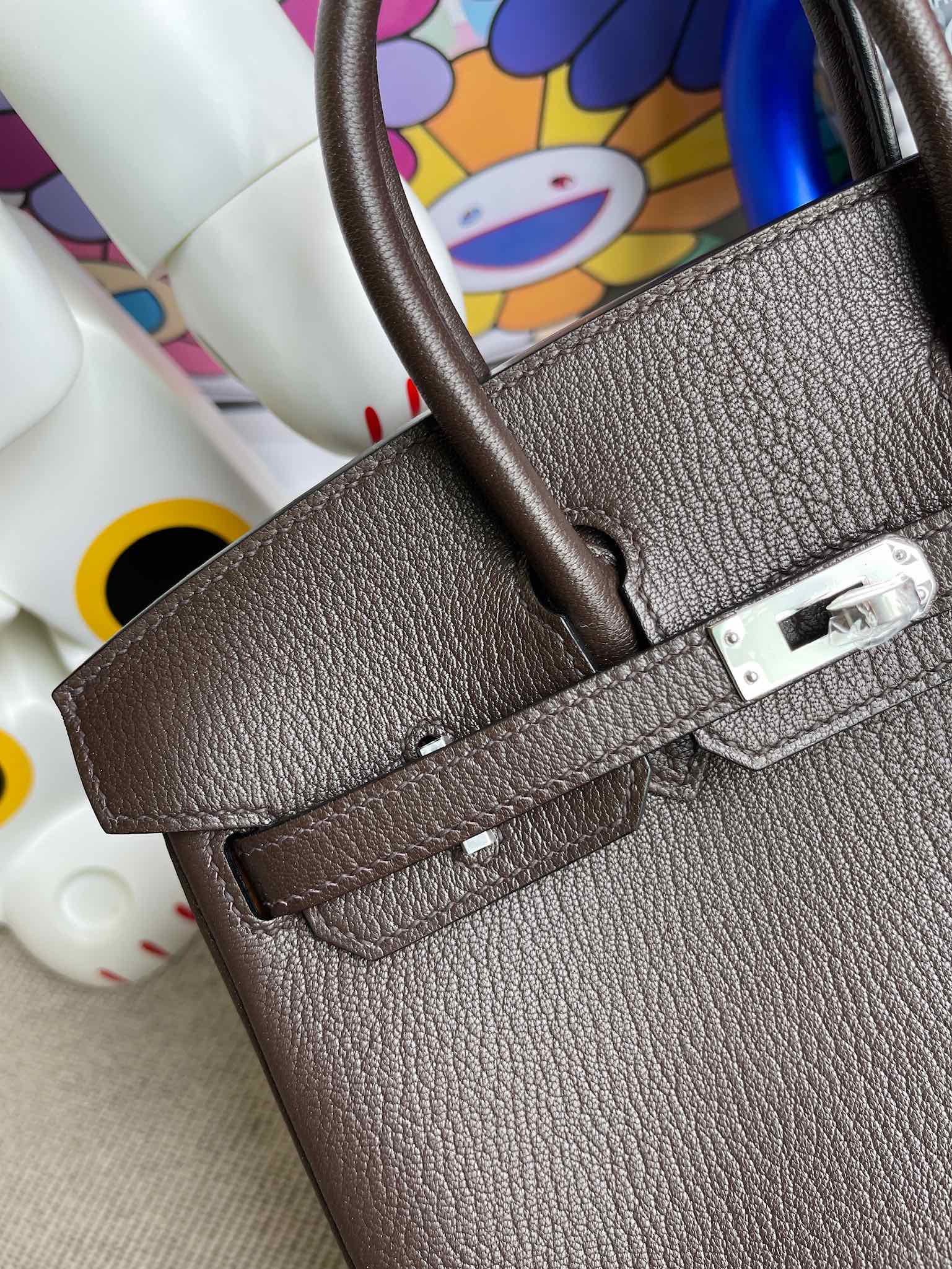 Hermès（爱马仕）Birkin 铂金包 原厂小牛皮 togo 乌木色内拼金棕 银扣 25cm 顶级手缝