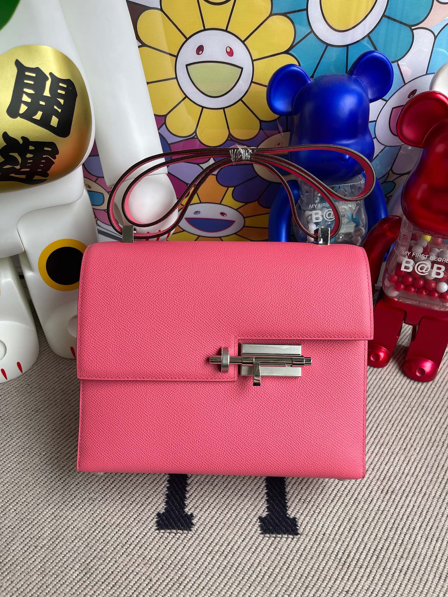Hermès（爱马仕）Verrou 机枪包 Epsom 原厂掌纹皮 8w 唇膏粉 rose azalee 银扣 21cm 顶级手缝