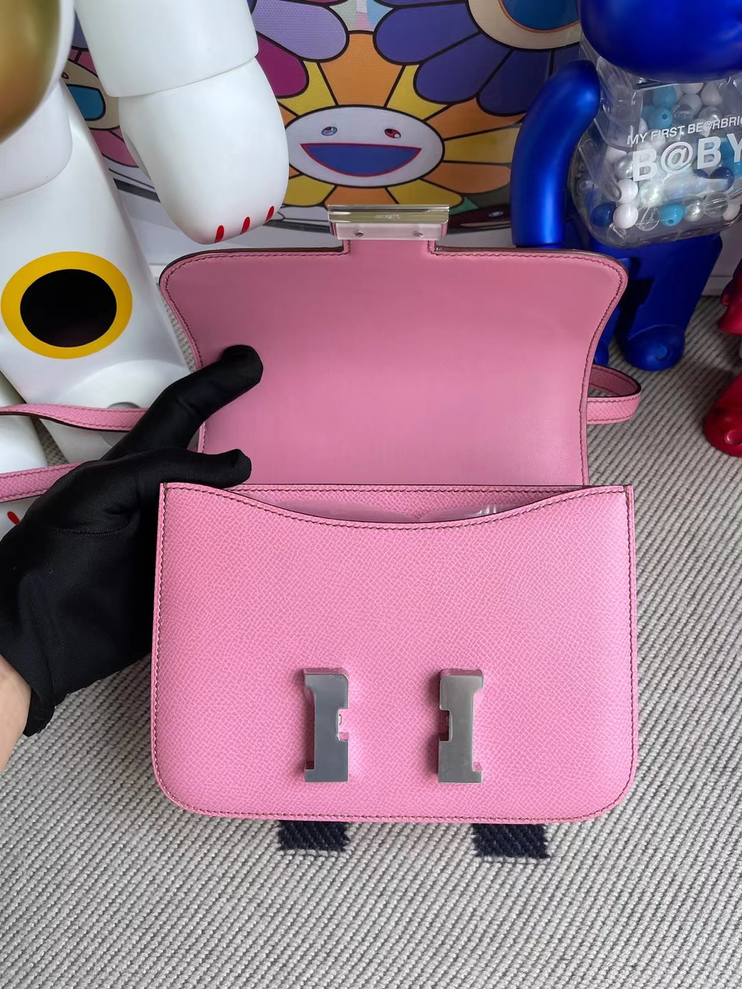 Hermès（爱马仕）Constance 空姐包 Epsom 5P 樱花粉 银扣 19cm