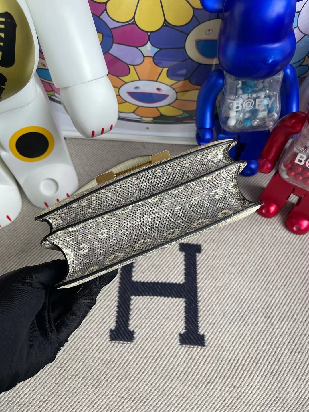 Hermès（爱马仕）Constance 空姐包 Lizard 进口蜥蜴皮 01 自然色蜥蜴 金扣 19cm 全手工缝制