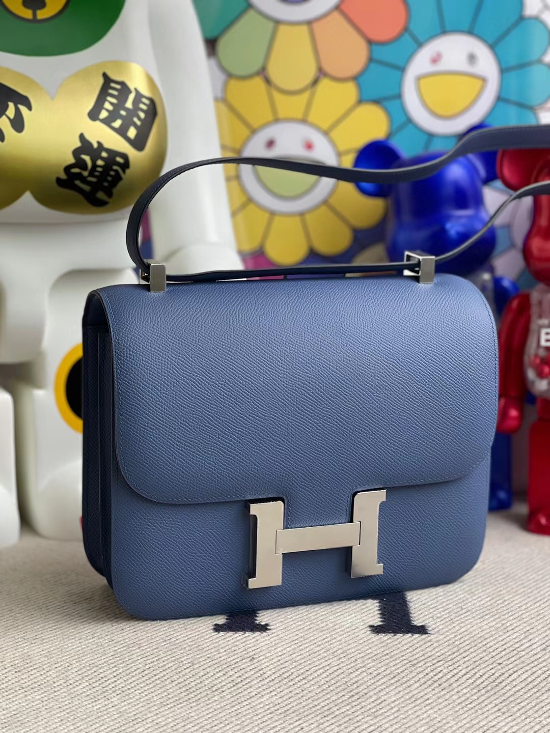 Hermès（爱马仕）Constance 空姐包 Epsom 7E 明蓝色 银扣 24cm