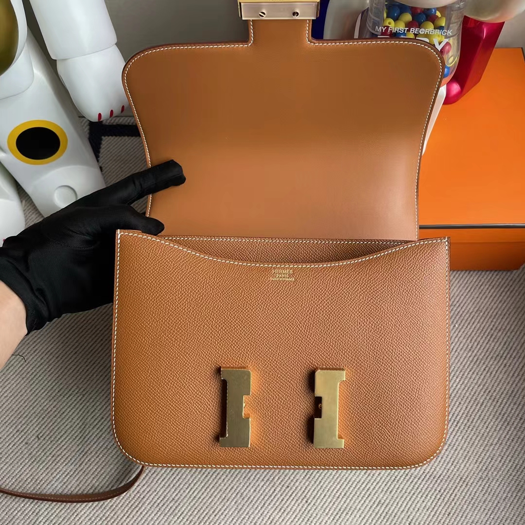 Hermès（爱马仕）Constance 康斯坦斯 epsom ck37 金棕色 金扣 24cm 顶级工艺 全手工缝制