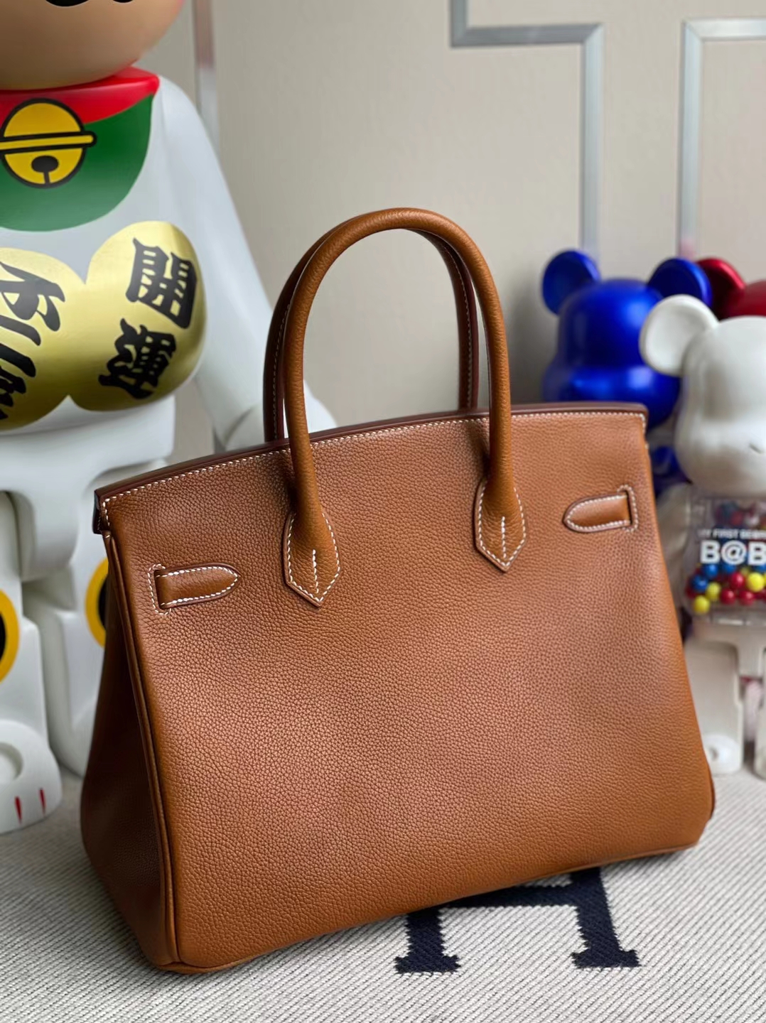 Hermès（爱马仕）Birkin 铂金包 颗粒马鞍皮 Ck37 金棕色 金扣 30cm