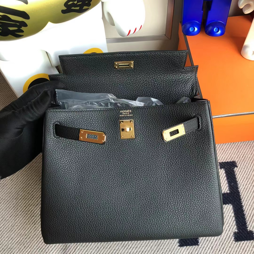 Hermès(爱马仕)Kelly 凯莉包 Togo ck89 黑色 金扣 25cm-拉尔森鳄鱼皮具定制 - 爱马仕包包官网 Hermès(爱马仕)Kelly 凯莉包 Togo ck89 黑色 金扣 25cm