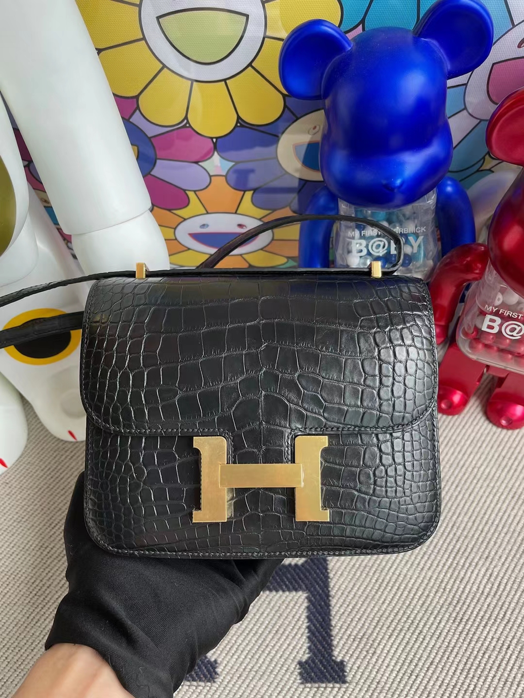 Hermès（爱马仕）Constance 空姐包 雾面美洲鳄 Ck89 黑色 金扣 19cm