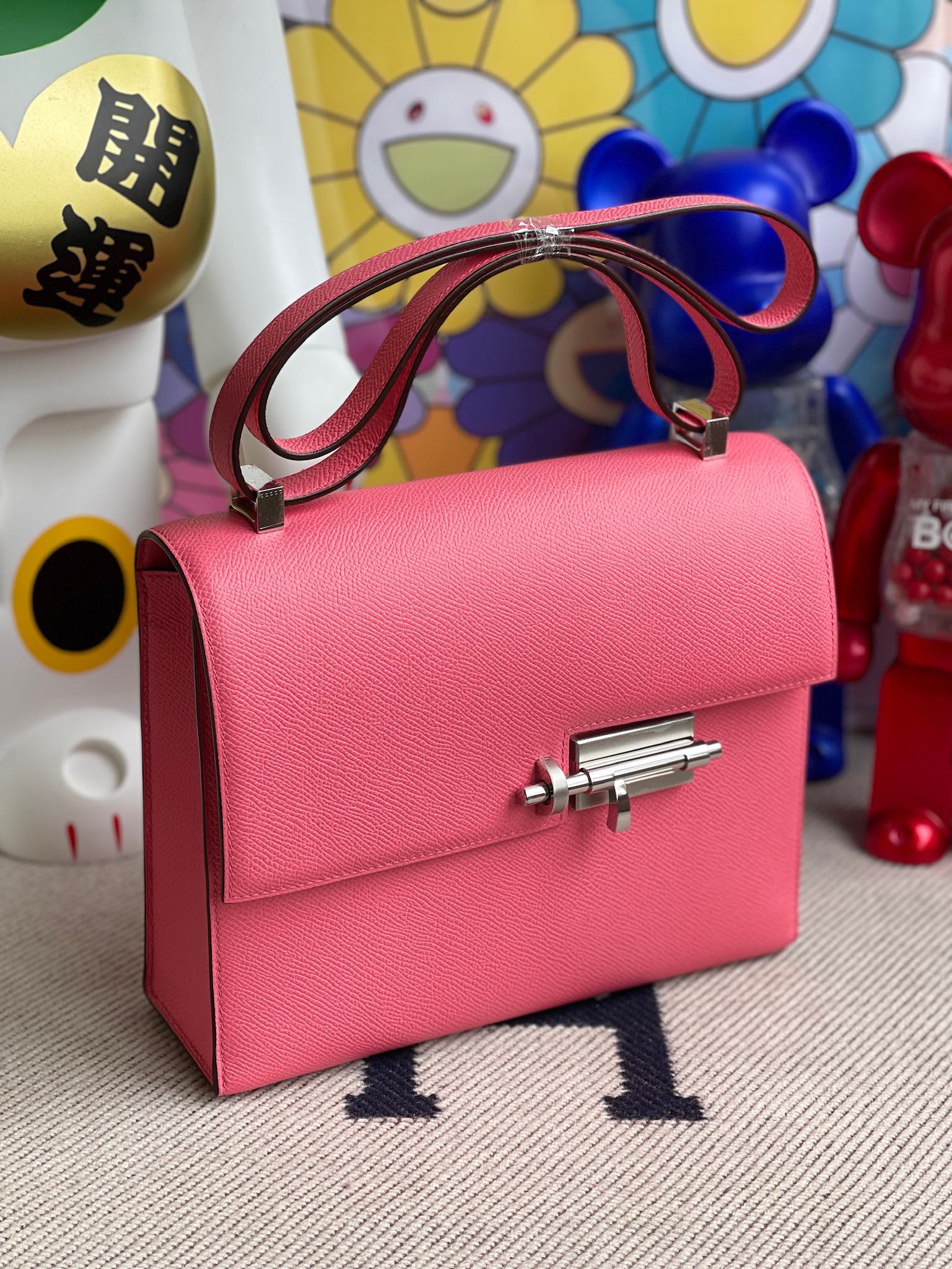 Hermès（爱马仕）Verrou 机枪包 Epsom 原厂掌纹皮 8w 唇膏粉 rose azalee 银扣 21cm 顶级手缝