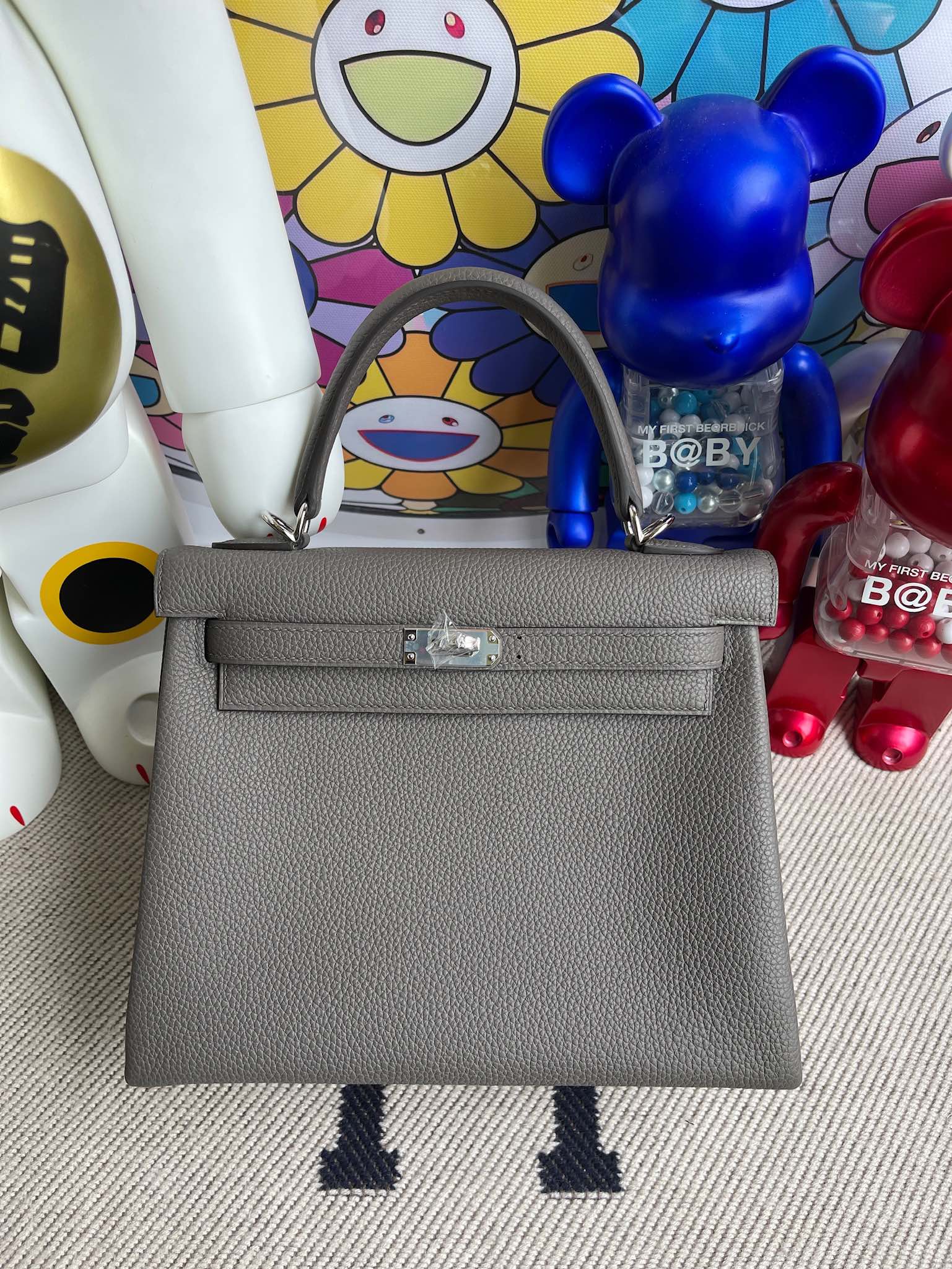 Hermès（爱马仕）Kelly 凯莉包 原厂小牛皮 togo 8F 锡器灰 Etain 银扣 25cm 顶级手缝