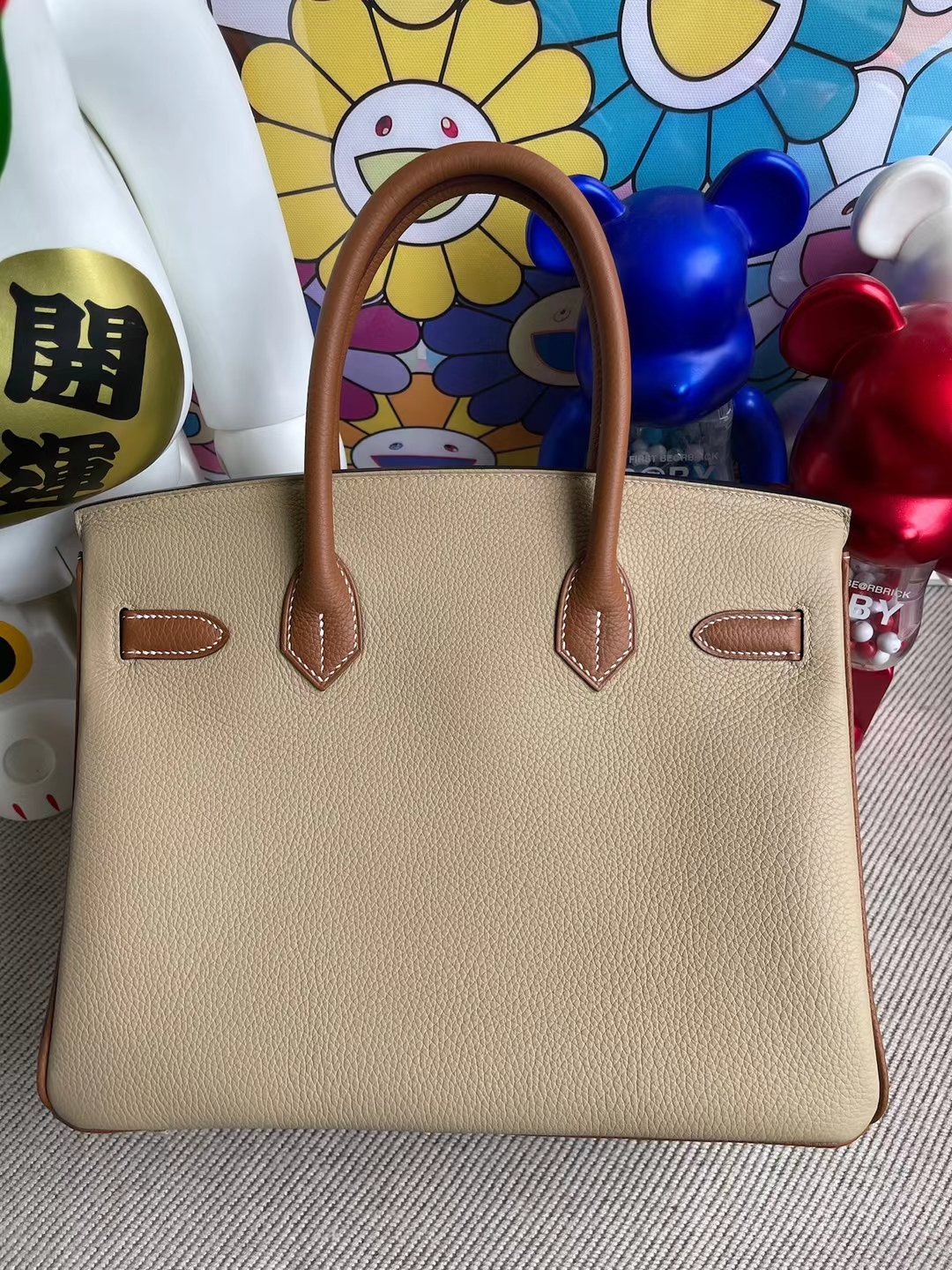 Hermès（爱马仕）Birkin 铂金包 Hss Togo S2 风衣灰 拼 Ck37 金棕色 金扣 定制 30cm