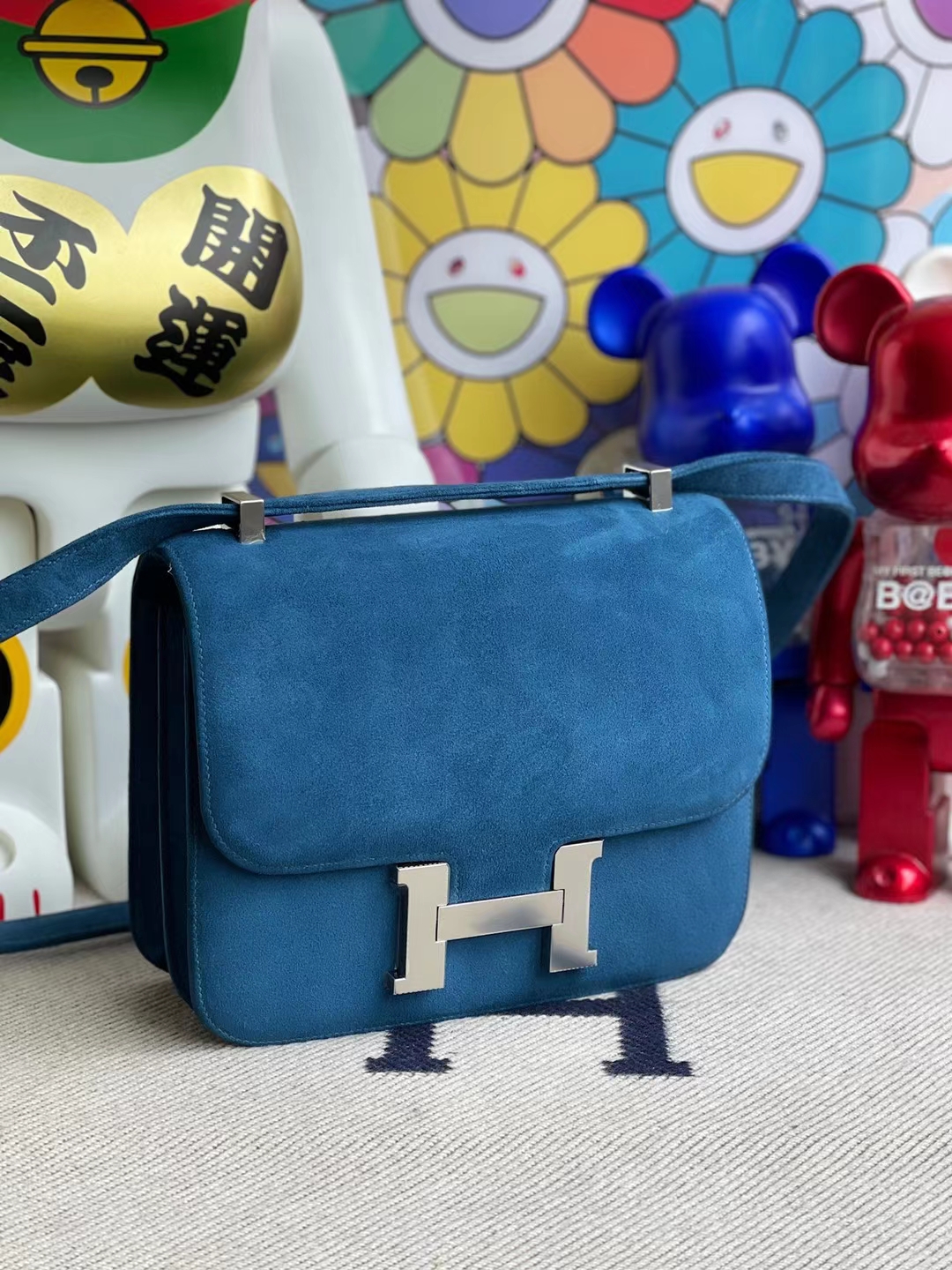 Hermès（爱马仕）Constance 空姐包 麂皮 家室蓝 银扣 24cm 顶级工艺