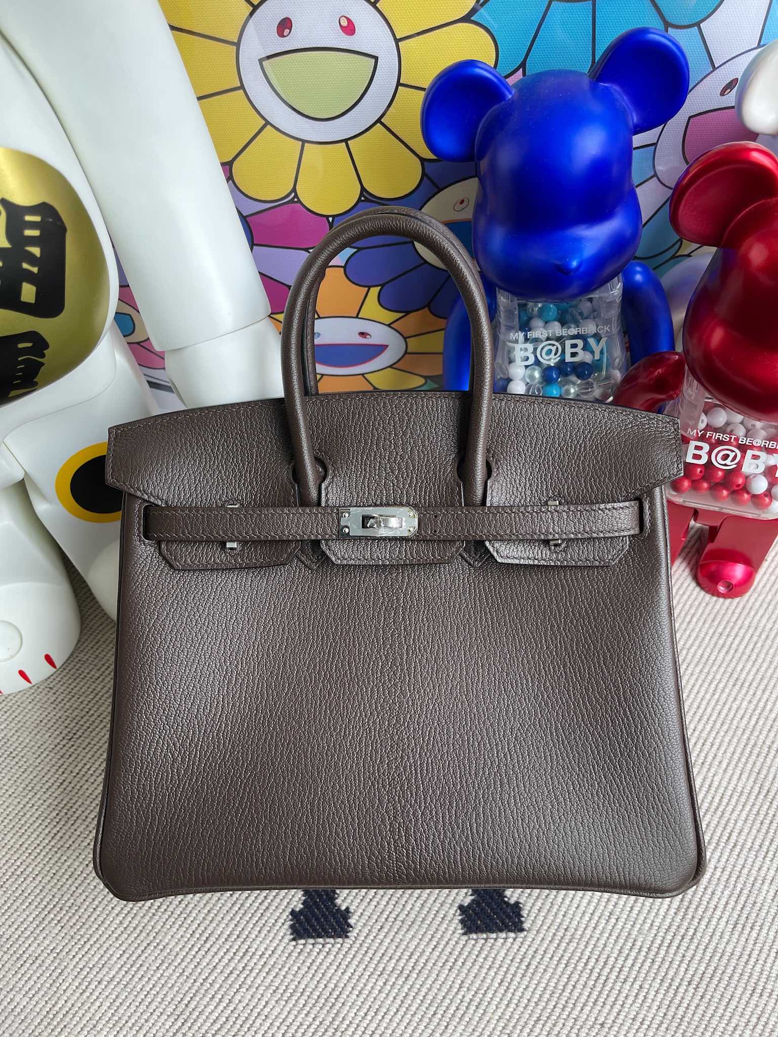 Hermès（爱马仕）Birkin 铂金包 原厂小牛皮 togo 乌木色内拼金棕 银扣 25cm 顶级手缝