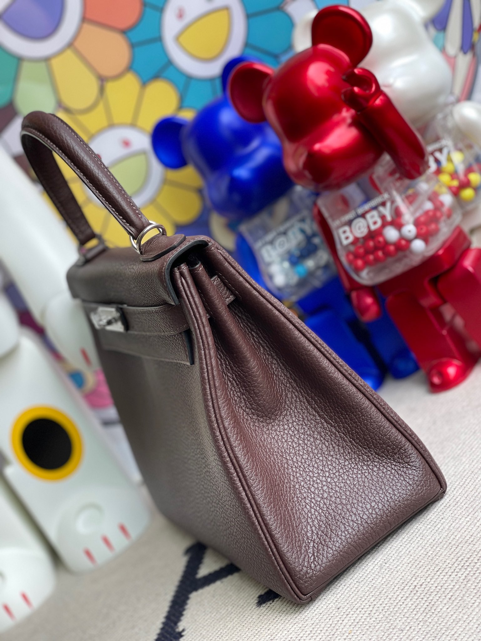 Hermès（爱马仕）Kelly 凯莉包 原厂小牛皮 togo 乌木色 银扣 28cm 顶级手缝
