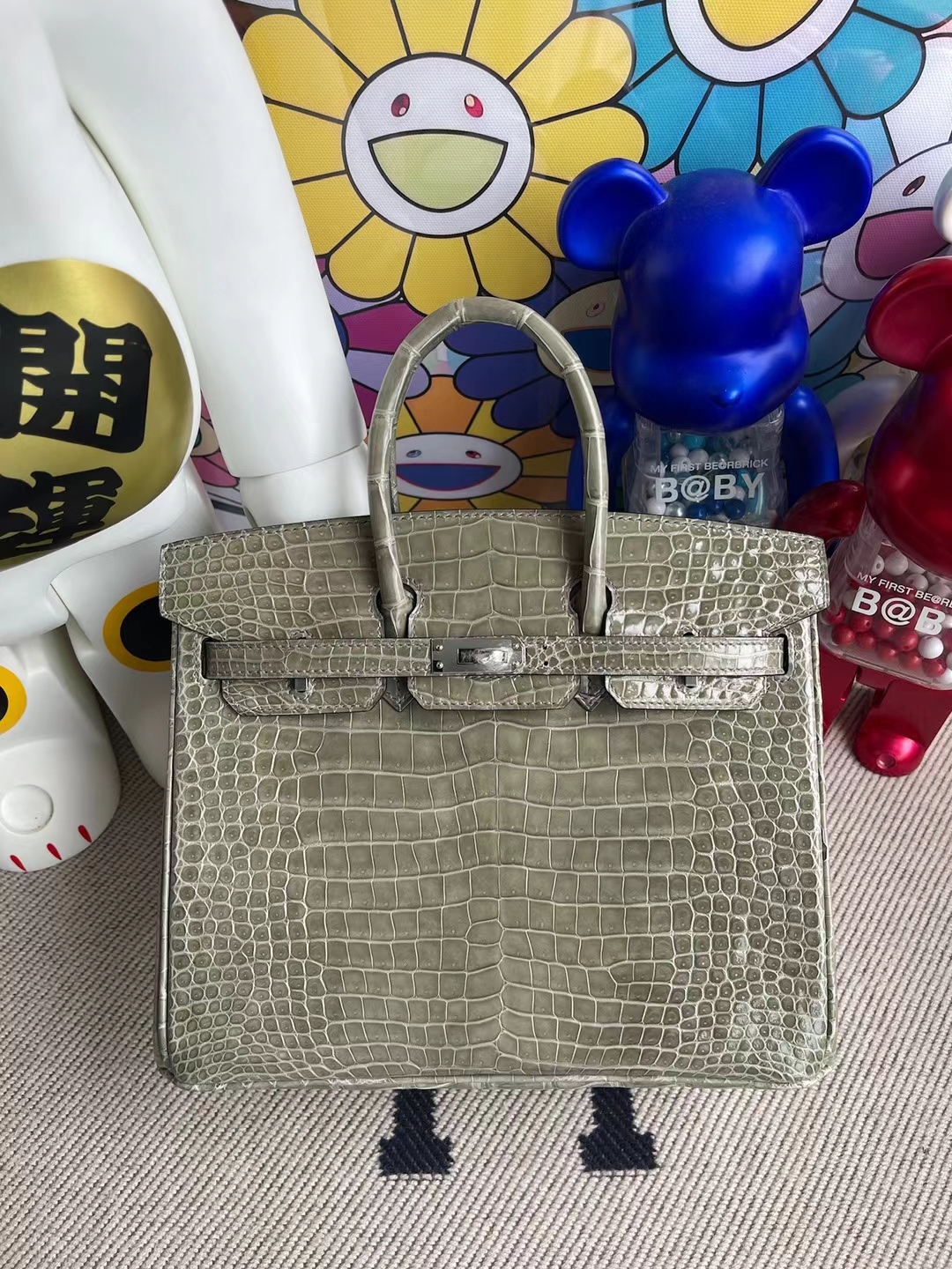 Hermès（爱马仕）Birkin 铂金包 亮面倒v澳洲湾鳄 Ck81 斑鸠灰 Griss 顶级工艺 银扣 25cm