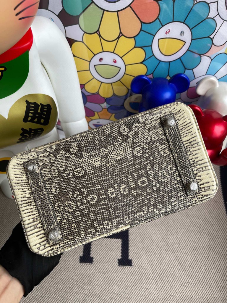 Hermès（爱马仕）Birkin 铂金包 Lizard 进口亮面蜥蜴 原色 小喜马拉雅色 银扣 25cm 顶级手缝