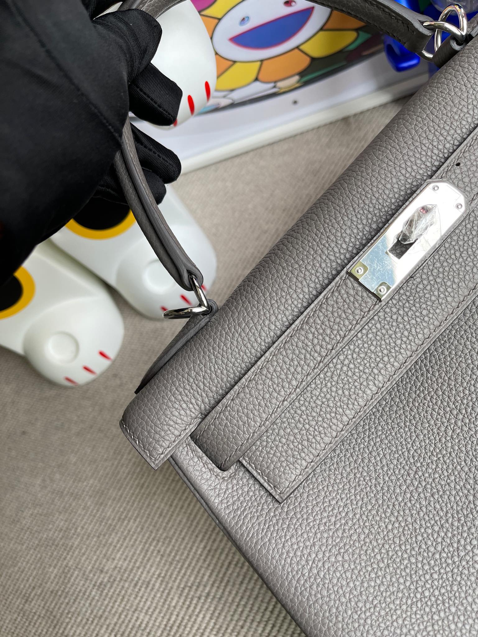 Hermès（爱马仕）Kelly 凯莉包 原厂小牛皮 togo 8F 锡器灰 etain 银扣 28cm 顶级手缝