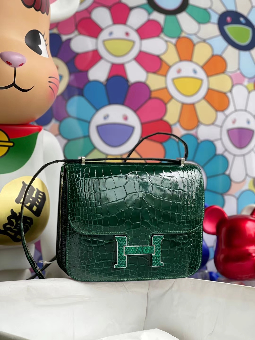 Hermès（爱马仕）Constance 空姐包 亮面美洲鳄鱼 Ck67 祖母绿 蜥蜴扣 Shiny Alligator Crocodile 19cm
