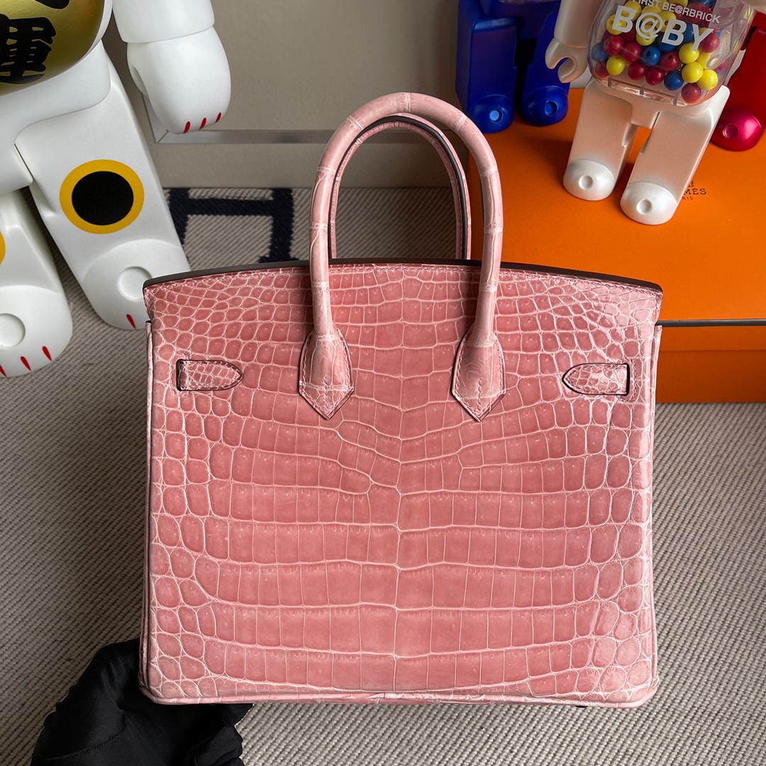 Hermès（爱马仕）Birkin 铂金包 Crocodile shiny 亮面鳄鱼 1Ｑ奶昔粉 rose confetti 银扣 25cm