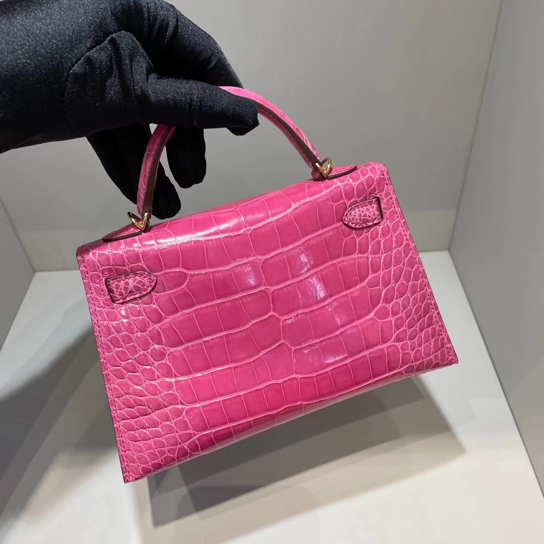 Hermès（爱马仕）Kelly Mini Ⅱ 迷你凯莉 亮面美洲鳄鱼 桃粉色 金扣 19cm Shiny Alligator Crocodile