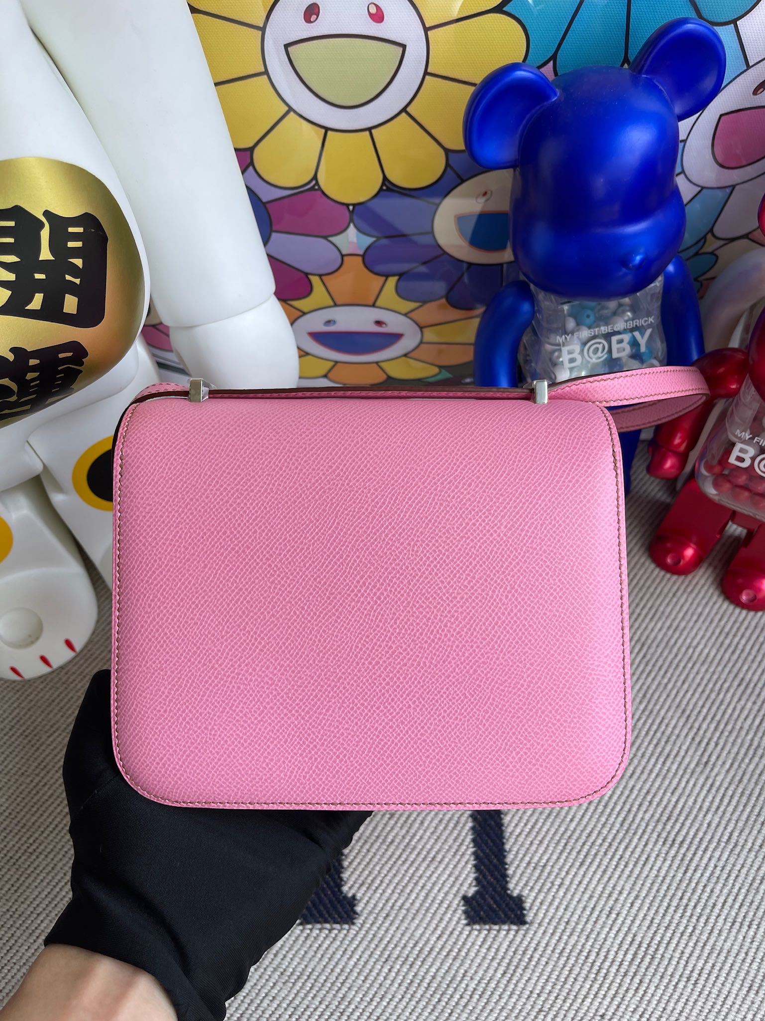 Hermès（爱马仕）Constance 空姐包 Epsom 原厂掌纹皮  5p 樱花粉 银扣 18cm 顶级手缝 现货