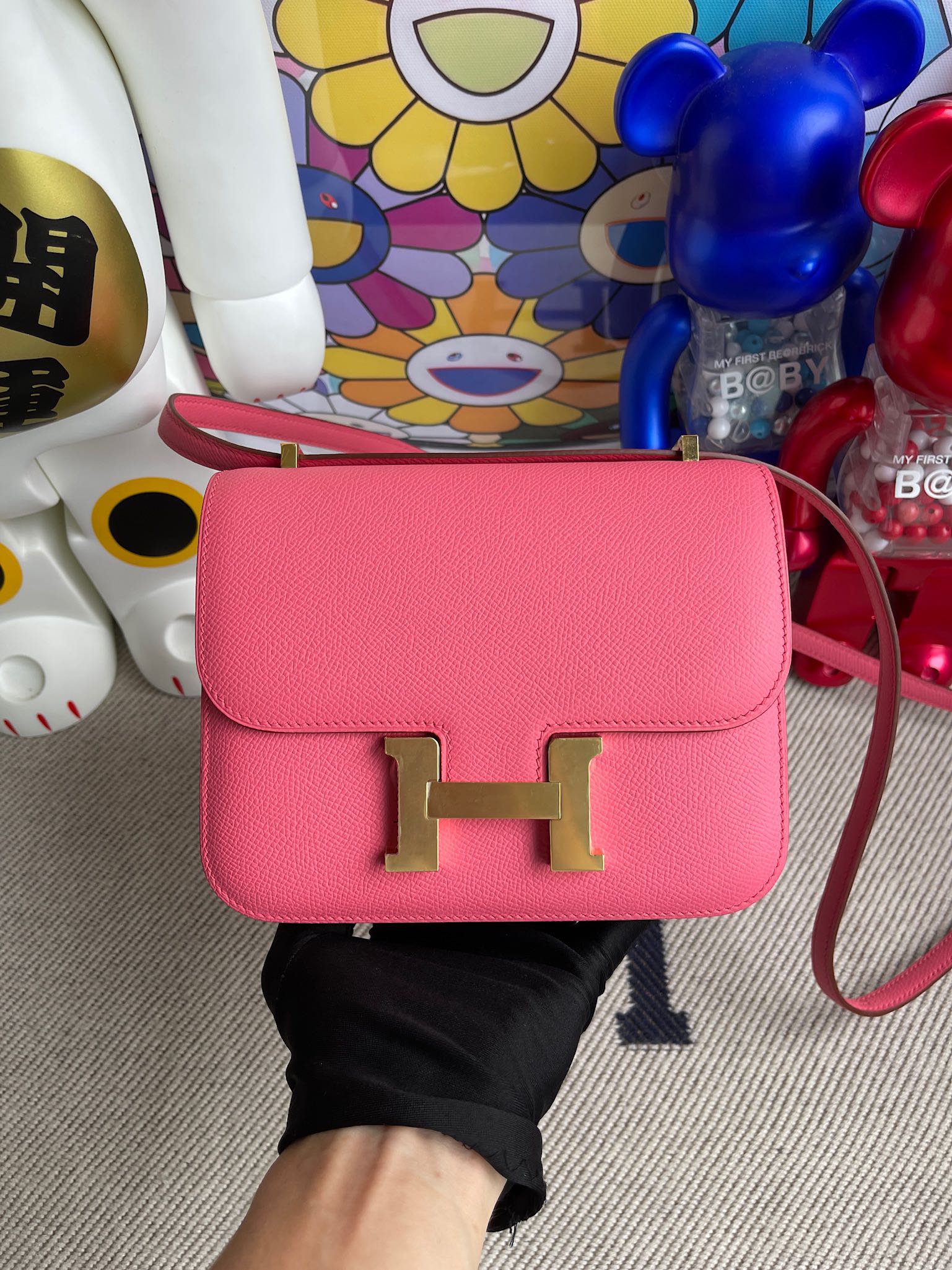 Hermès（爱马仕）Constance 空姐包 Epsom 原厂掌纹皮 8w 唇膏粉 金扣 18cm 顶级手缝