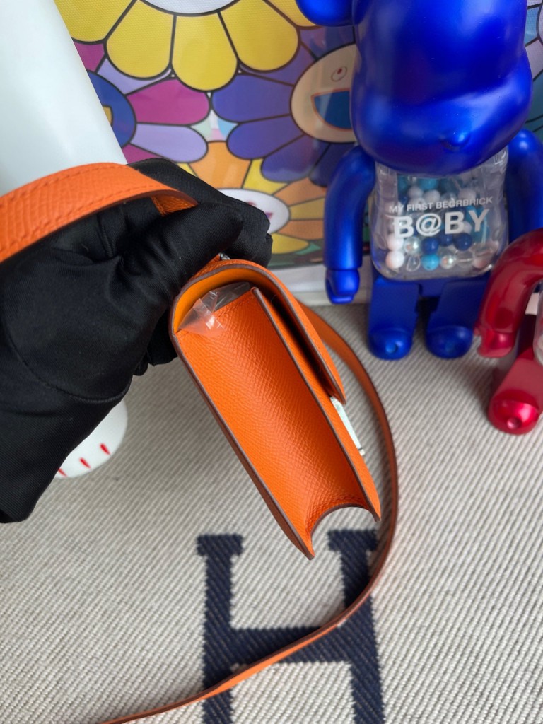 Hermès（爱马仕）Constance 康斯坦斯 Epsom 原厂掌纹皮 93 橙色 orange 银扣 14cm 顶级手缝